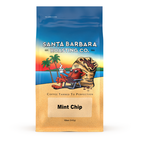 12 oz bag of Mint Chip flavored coffee, front label