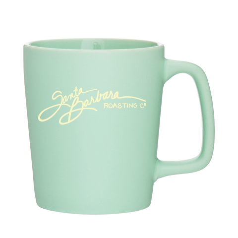 Mint teal Arlo 11 oz mug with cream script logo