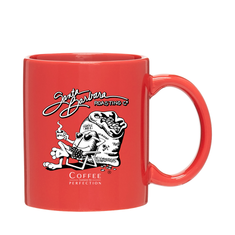 Red 11 oz C-handle mug with the beach-chair crab logo