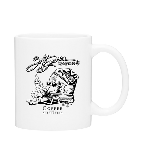 White 11 oz C-handle mug with the beach-chair crab logo
