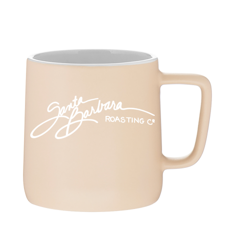 Matte vanilla Oslo mug with white script logo