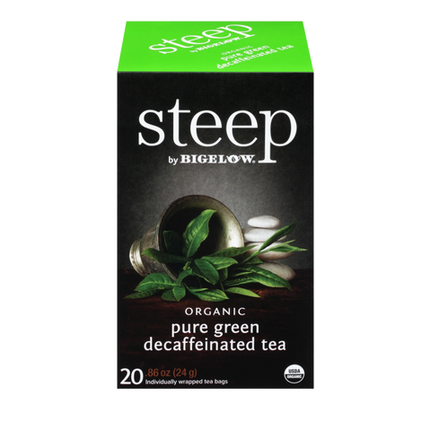Box of 20 Steep by Bigelow Organic Pure Green Decaffeinated tea bags