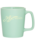 Mint teal Arlo 11 oz mug with cream script logo