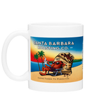 Full Color C-Handle mug from the other side, showing the palm trees and Santa Barbara Roasting Co. title